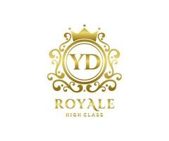 Golden Letter YD template logo Luxury gold letter with crown. Monogram alphabet . Beautiful royal initials letter. vector