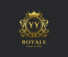 Golden Letter YY template logo Luxury gold letter with crown. Monogram alphabet . Beautiful royal initials letter. vector