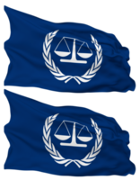 internacional Criminoso tribunal, cc bandeira ondas isolado dentro avião e colisão textura, com transparente fundo, 3d Renderização png