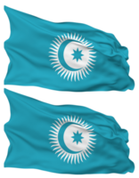 Organization of Turkic States, OTS Flag Waves Isolated in Plain and Bump Texture, with Transparent Background, 3D Rendering png