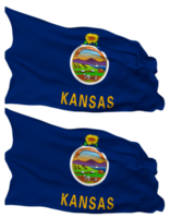 State of Kansas Flag Waves Isolated in Plain and Bump Texture, with Transparent Background, 3D Rendering png