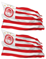 Olympiakos Verein von Fans von piräu Flagge Wellen isoliert im einfach und stoßen Textur, mit transparent Hintergrund, 3d Rendern png