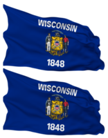 Zustand von Wisconsin Flagge Wellen isoliert im einfach und stoßen Textur, mit transparent Hintergrund, 3d Rendern png