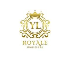 Golden Letter YL template logo Luxury gold letter with crown. Monogram alphabet . Beautiful royal initials letter. vector