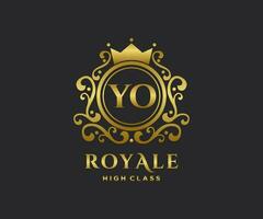 Golden Letter YO template logo Luxury gold letter with crown. Monogram alphabet . Beautiful royal initials letter. vector