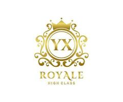 Golden Letter YX template logo Luxury gold letter with crown. Monogram alphabet . Beautiful royal initials letter. vector