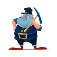 Cartoon gnome dwarf miner character with pickaxe vector