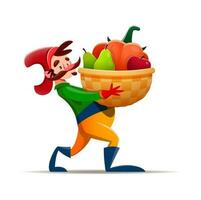 Cartoon gnome dwarf character with harvest basket vector