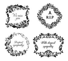 Funeral cards, vector condolence floral wreaths