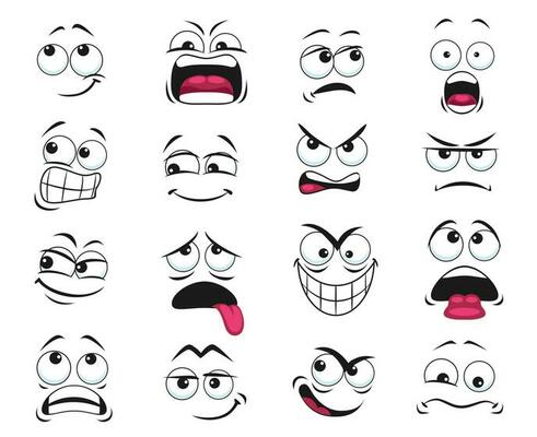 Cartoon face expression isolated vector icons set