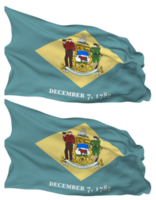 State of Delaware Flag Waves Isolated in Plain and Bump Texture, with Transparent Background, 3D Rendering png