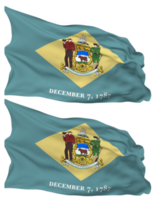 estado de Delaware bandera olas aislado en llanura y bache textura, con transparente fondo, 3d representación png