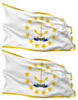 Zustand von Rhode Insel Flagge Wellen isoliert im einfach und stoßen Textur, mit transparent Hintergrund, 3d Rendern png