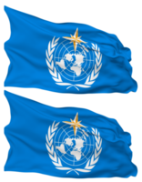 World Meteorological Organization, WMO Flag Waves Isolated in Plain and Bump Texture, with Transparent Background, 3D Rendering png