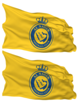Al Nassr Football Club Flag Waves Isolated in Plain and Bump Texture, with Transparent Background, 3D Rendering png