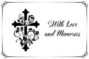 Funeral vector card with cross and floral ornament