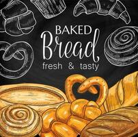 Baked bread and pastry chalkboard sketch vector