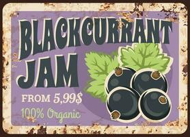 Blackcurrant jam rusty metal plate, vector berry