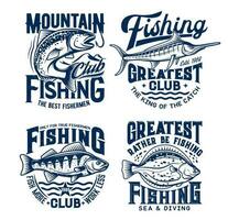 Fishing sport t-shirt prints set, vector emblems