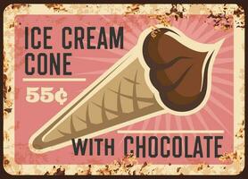 Chocolate ice cream waffle cone vector rusty plate