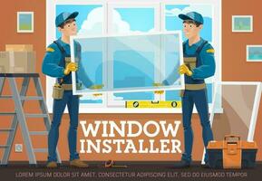 ventanas instalando Servicio trabajadores vector póster