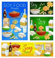 Soybean food vector soy products cartoon posters