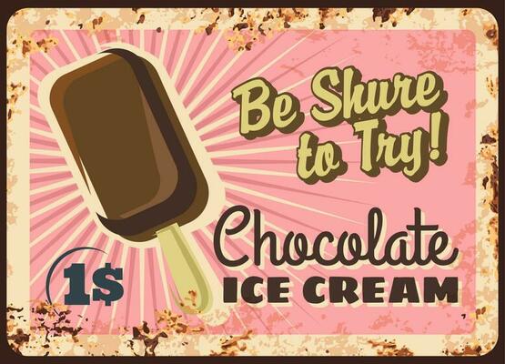 Chocolate ice cream vector rusty plate, popsicle