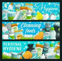 higiene, personal salud cuidado lavar y limpiar artículos vector