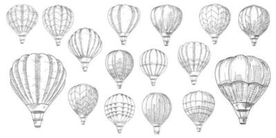 Retro hot air balloons hand drawn sketch vector