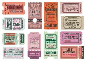 Art gallery and exhibition retro tickets vectors