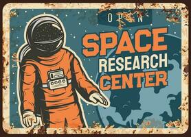 Astronaut research open space rusty metal plate vector