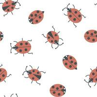 Seamless pattern with summer ladybugs that crawl, fly. Vector graphics with insects.