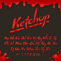 Ketchup font type, typeface, tomato sauce alphabet vector