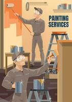 House repair service workers painting wall vector