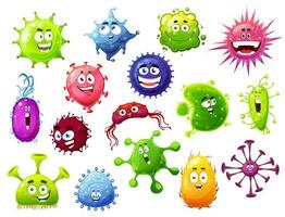 Cartoon viruses, vector cute bacteria and germs