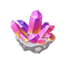 Pink crystal rock gem, isolated vector mineral