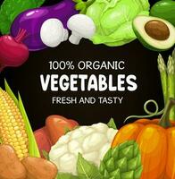 Vegetables, organic food vector cartoon poster