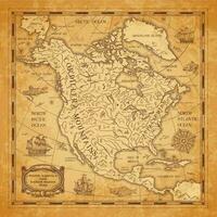 North America continent ancient map on old paper vector