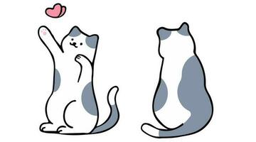 A cat in an outline style character design and a flat design style minimal vector illustration.