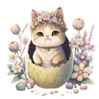 Spring Flower Cat in Easter png