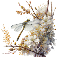 primavera fiore libellula acquerello ai generativo png