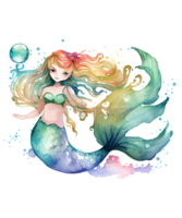 mignonne Sirène aquarelle clipart ai génératif png