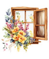 floral ventana acuarela clipart ai generativo png