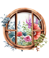 floral fenêtre aquarelle clipart ai génératif png