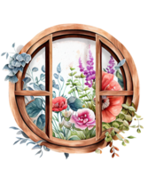 floral janela aguarela clipart ai generativo png