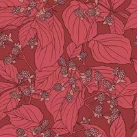 Seamless pattern with raspberry bush. Botanical texture. Berries, leaves, branches vector