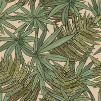 Vintage tropical pattern with fern and long leaves on beige background vector