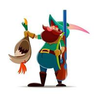 Cartoon gnome or dwarf hunter character with rifle vector