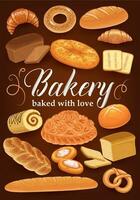 Bakery bread, pastry cakes and desserts, croissant vector
