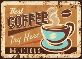 Coffeeshop espresso drink rusty metal vector plate